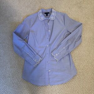 J. Crew Sky Blue Blouse with White Floral Collar